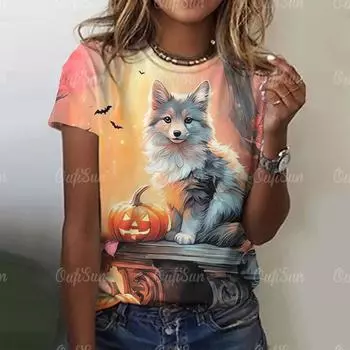 Новая футболка для женщин с 3D принтом волка, футболки с круглым вырезом, свободная блузка с короткими рукавами, женские модные топы с графикой животных, уличная одежда в стиле Харадзюку S