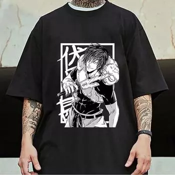 Новая футболка Fushiguro Toji, модные футболки в стиле аниме Harajuku, летние повседневные свободные топы с круглым вырезом и короткими рукавами