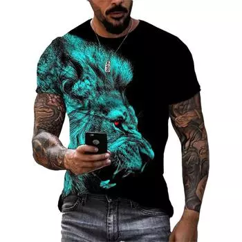 Новая футболка из быстросохнущей дышащей ткани Bird Eye, с изображением волка и льва, с короткими рукавами и круглым вырезом, мужская футболка S