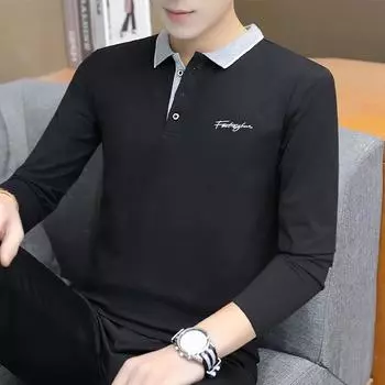 Новая футболка из хлопка с длинным рукавом из 95 пробы, мужская повседневная мужская рубашка поло с лацканами, мужская спортивная рубашка с длинным рукавом