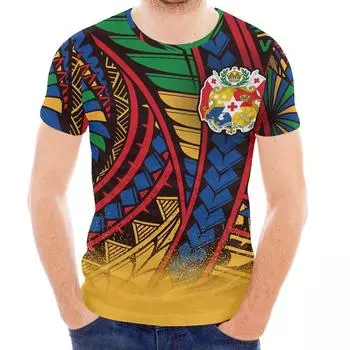 Новая футболка-пуловер с короткими рукавами и логотипом Polynesian Tonga, простая контрастная футболка с круглым вырезом S