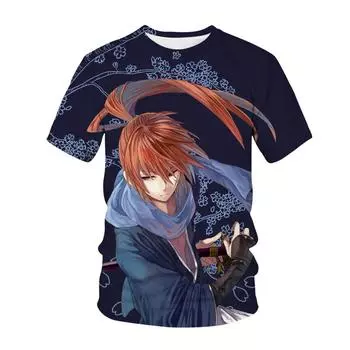 Новая футболка Rurouni Kenshin с 3D принтом в стиле аниме, уличная одежда японского самурая, модная футболка большого размера для мужчин и женщин, топы в стиле Харадзюку, одежда S