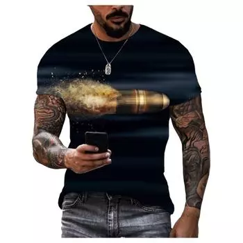 Новая футболка с 3D-принтом Bullet Pattern для мужчин и женщин, с круглым вырезом, модная, цветная, с коротким рукавом, свободные футболки Harajuku, топы, детская и мужская одежда 5XL