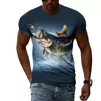 Новая футболка с 3D-принтом для рыбалки, летняя мужская уличная крутая одежда с круглым вырезом, повседневные красивые топы с короткими рукавами в стиле хип-хоп S