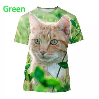Новая футболка с 3D принтом и милым котом, летняя модная футболка унисекс для пары, повседневная футболка с круглым вырезом и короткими рукавами