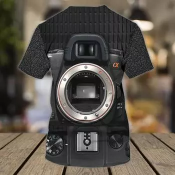 Новая футболка с 3D-принтом с камерой для мужчин, летняя, с круглым вырезом и короткими рукавами, свободная повседневная футболка с короткими рукавами S