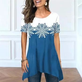 Новая футболка с 3D принтом снежинок, женская футболка с круглым вырезом и короткими рукавами, рубашка, спортивный укороченный топ XS-8XL S