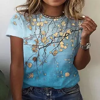 Новая футболка с 3D золотыми цветами, женская уличная одежда, женские повседневные футболки больших размеров, топы, женские футболки Y2K, одежда в стиле Харадзюку S