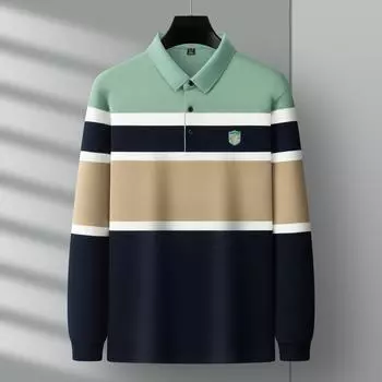 Новая футболка с длинными рукавами, вышитая, качественная, мужская, с длинными рукавами и лацканами, на осень и зиму M