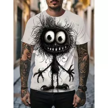 Новая футболка с граффити-артом для мужчин, забавная футболка с 3D-принтом животных, повседневная футболка с коротким рукавом и круглым вырезом, свободная футболка S