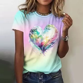 Новая футболка с графическим принтом в виде сердца для женщин, большие размеры, женский топ с укороченным вырезом, дизайн, летняя женская одежда, рубашка, модная дешевая рубашка S