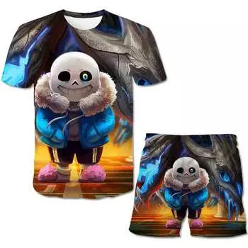 Новая футболка с игрой Undertale для маленьких мальчиков, комплект одежды, детская одежда, футболка с черепом для маленьких девочек + штаны, костюм, 2 шт., детская одежда 160