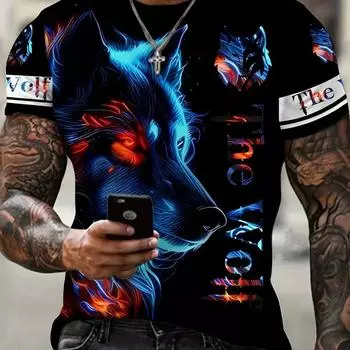 Новая футболка с изображением волка для мужчин, 3D-принт с изображением животных, пуловер с круглым вырезом, повседневные футболки с коротким рукавом, модная уличная толстовка, мужские свободные топы S
