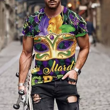 Новая футболка с карнавальным принтом, маска Марди Гра, мужская футболка с короткими рукавами, футболка Harajuku, большой топ, детская одежда XXS