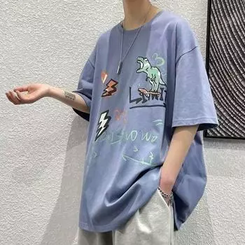 Новая футболка с коротким рукавом, мужская летняя футболка в корейском стиле, модный простой топ с коротким рукавом, свободная повседневная футболка в гонконгском стиле M белый