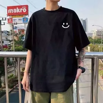 Новая футболка с коротким рукавом, мужская летняя футболка в корейском стиле, модный простой топ с коротким рукавом, свободная повседневная футболка в гонконгском стиле M белый