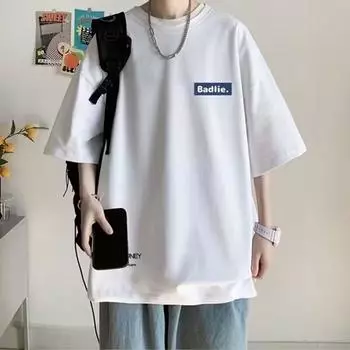 Новая футболка с коротким рукавом, мужская летняя футболка в корейском стиле, модный простой топ с коротким рукавом, свободная повседневная футболка в гонконгском стиле M белый