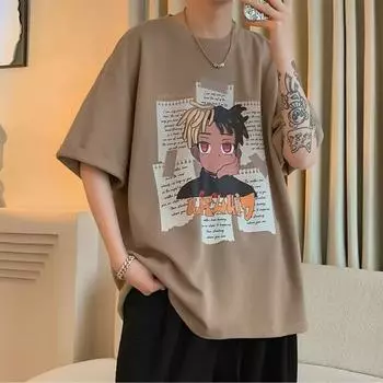 Новая футболка с коротким рукавом, мужская летняя футболка в корейском стиле, модный простой топ с коротким рукавом, свободная повседневная футболка в гонконгском стиле M белый