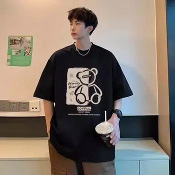 Новая футболка с коротким рукавом, мужская летняя футболка в корейском стиле, модный простой топ с коротким рукавом, свободная повседневная футболка в гонконгском стиле M белый