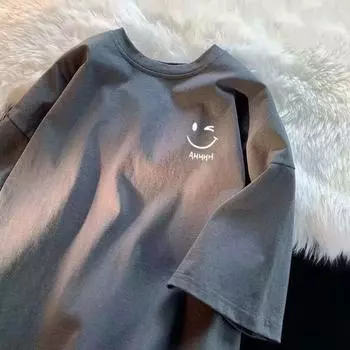 Новая футболка с коротким рукавом, мужская летняя футболка в корейском стиле, модный простой топ с коротким рукавом, свободная повседневная футболка в гонконгском стиле M белый