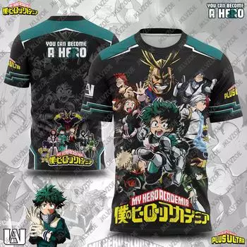 Новая футболка с коротким рукавом My Hero Academy 3D Full Print для детей и взрослых, повседневная рубашка в том же стиле, спортивный топ для мужчин и женщин Y2K 100cm
