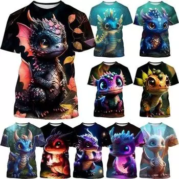 Новая футболка с милым драконом и 3D принтом, модная детская модная футболка с короткими рукавами и рисунком динозавра для мальчиков, повседневная уличная одежда унисекс, футболки