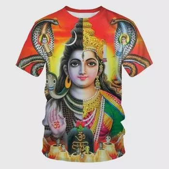 Новая футболка с принтом «Бог Шива Бог» 3D, летняя, мужская, повседневная, молодежная, с коротким рукавом, в этническом стиле, свободный, с круглым воротником, качественный топ S