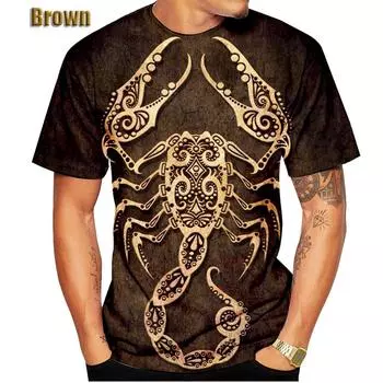 Новая футболка с принтом скорпиона и красного черепа 3D для мужчин/женщин, уличная одежда, крутая летняя футболка с коротким рукавом в стиле Харадзюку, креативное созвездие S