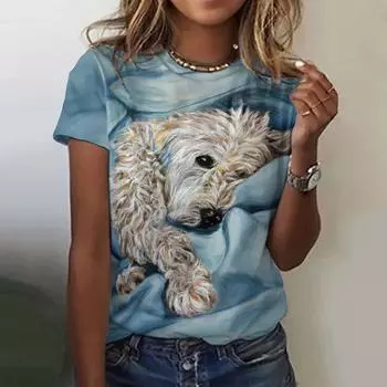 Новая футболка с принтом собаки в стиле каваи для женщин, топ больших размеров, женская трендовая одежда, модная рубашка с короткими рукавами, топ с круглым вырезом S