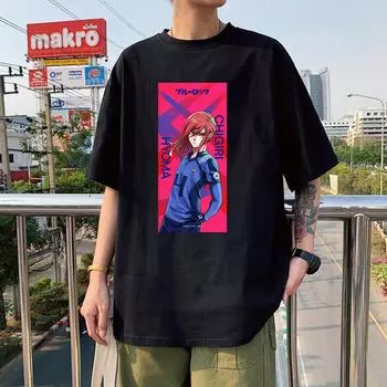 Новая футболка с синим замком в стиле аниме Chigiri Hyoma для женщин и мужчин, модные футболки с рисунком манги, летние хлопковые футболки большого размера, одежда