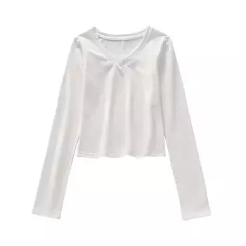 Новая футболка с V-образным вырезом и длинными рукавами для женщин на осень и зиму разработана как базовый слой с облегающим силуэтом, подчеркивающим фигуру. S белый