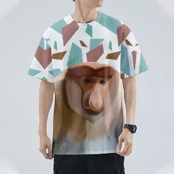 Новая футболка с животным принтом, мужские футболки с короткими рукавами, модная уличная футболка, летняя свободная одежда большого размера L