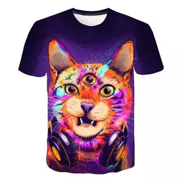 Новая футболка-сюрприз с котом для мальчиков и девочек, модная футболка с 3D принтом для пар, повседневная футболка с круглым вырезом и животным, крутая забавная футболка с короткими рукавами 6XL