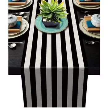Новая геометрическая льняная полосатая скатерть для стола, современная минималистская черно-белая клетчатая скатерть, подставка для столовых приборов, украшение для дома, чайный флаг 180x33cm70x13inch