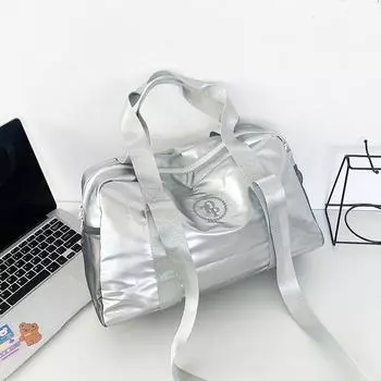 Новая глянцевая дизайнерская модная и универсальная большая вместительная серебристая спортивная сумка через плечо дорожная сумка дорожная сумка 42*12*25