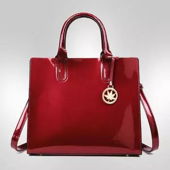 Новая глянцевая однотонная женская сумка-мессенджер через плечо, сумка для матери и ребенка, женская сумка из трех частей из лакированной кожи чёрный