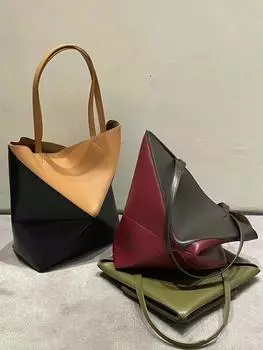 Новая головоломка+складная деформационная складная геометрическая сумка-тоут контрастного цвета на одно плечо сумка через плечо большой емкости женская сумка 15.5x8.5x20cm вино красного