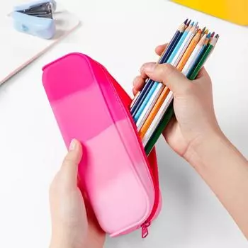 Новая градиентная цветная силиконовая сумка для хранения, портативный органайзер для кистей для макияжа, студенческая сумка для хранения канцелярских принадлежностей, пенал небесно-голубой