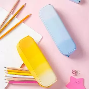 Новая градиентная цветная силиконовая сумка для хранения, портативный органайзер для кистей для макияжа, студенческая сумка для хранения канцелярских принадлежностей, пенал небесно-голубой