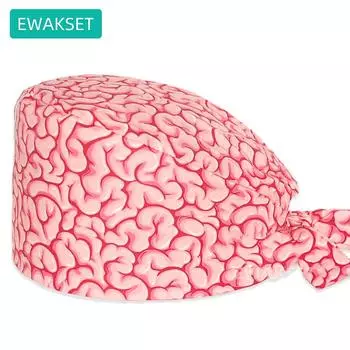 Новая хирургическая шапочка с принтом «Мозги» из чистого хлопка, рабочая шапочка для врача, медсестры, мультяшный принт, шляпа для мужчин, женщин, мужчин, стоматологических клиник One size