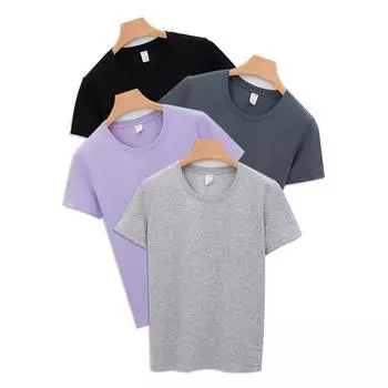 Новая хлопковая футболка для женщин, однотонная футболка с короткими рукавами и круглым вырезом, женская футболка-пуловер S