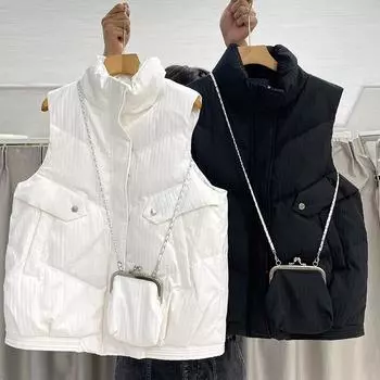 Новая хлопковая короткая осенне-зимняя модная свободная хлопковая одежда с воротником-стойкой, верхняя одежда, жилет M [80-50kg]