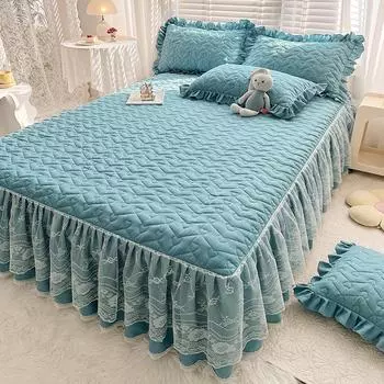 Новая хлопковая кружевная стеганая простыня, юбка-кровать, трехсекционное кружевное покрывало в стиле принцессы 90*200cm 1pcs