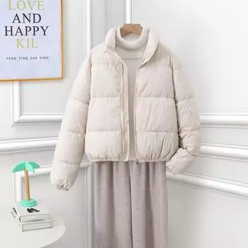 Новая хлопковая куртка из хлопка, женская короткая зимняя утолщенная куртка с воротником-стойкой, свободная куртка, маленькое хлопковое пальто M