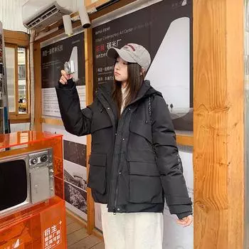 Новая хлопковая куртка с капюшоном для улицы Графитовая теплая хлопковая куртка с капюшоном 2025 Зимняя утолщенная теплая уличная свободная куртка M