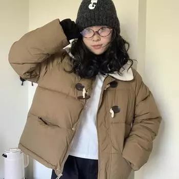 Новая хлопковая куртка с пряжкой в китайском стиле, женская зимняя куртка из хлопка с меховым воротником, корейская утолщенная короткая куртка M чёрный