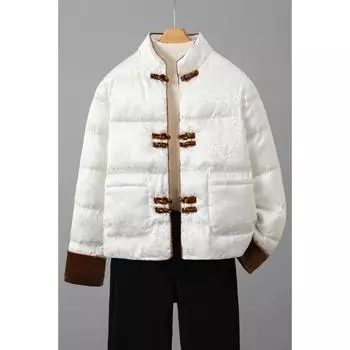 Новая хлопковая куртка в китайском стиле Тан для женщин, зима 2024, новая удобная утолщенная стойка-воротник, маленькая хлопковая куртка сверху M