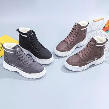 Новая хлопковая обувь, теплые зимние ботинки martin, женские утепленные короткие сапоги из плюша 35 чёрный