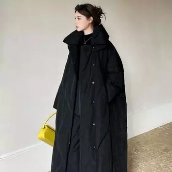 Новая хлопковая одежда для женщин зимой, длинное и свободное, длиной до колена, большое одеяло, толстое хлопковое пальто, хлопковая куртка, модная верхняя одежда, тренд S чёрный