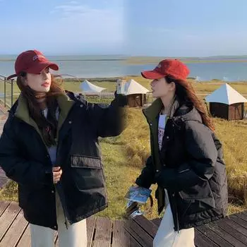 Новая хлопковая одежда куртка клип хлопковая одежда для улицы свободная повседневная девушка инструменты хлопковая одежда прилив S хаки